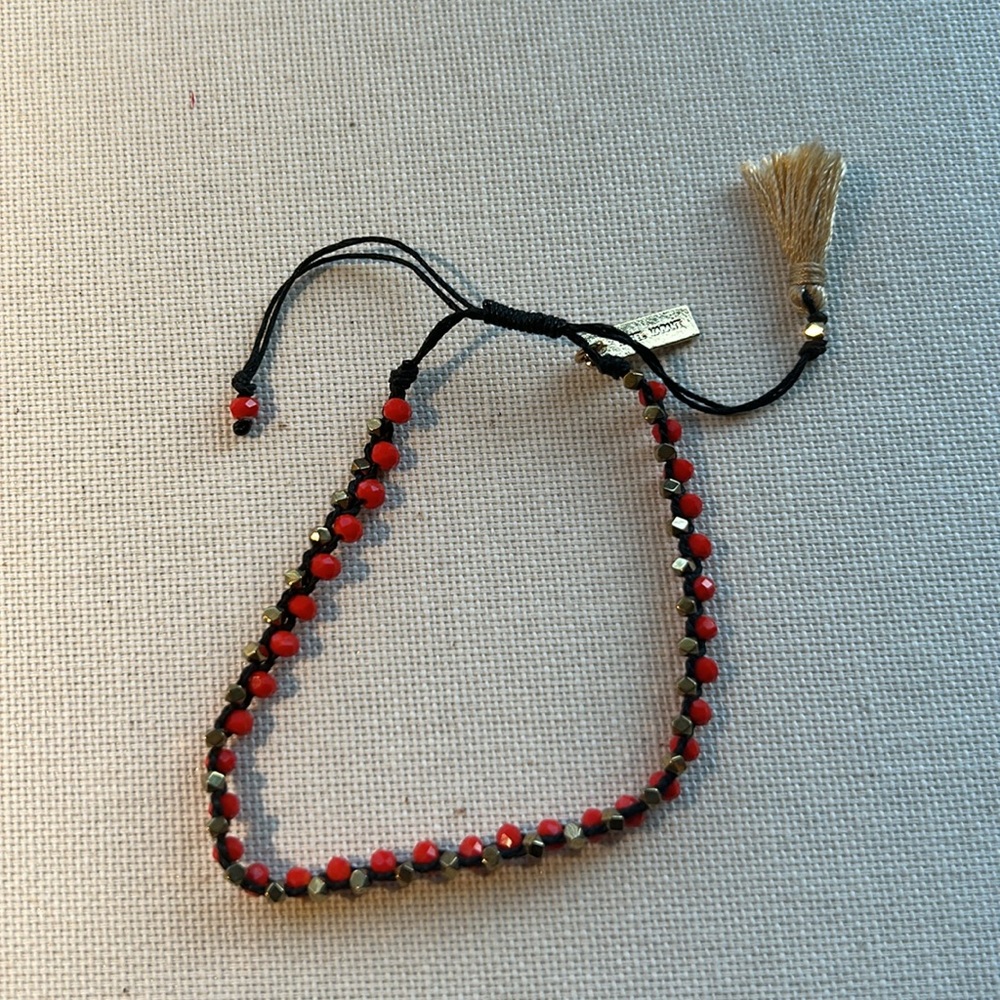 NEW Isabel Marant Adjustable Beaded Bracelet, Black/Orange-Red/Gold